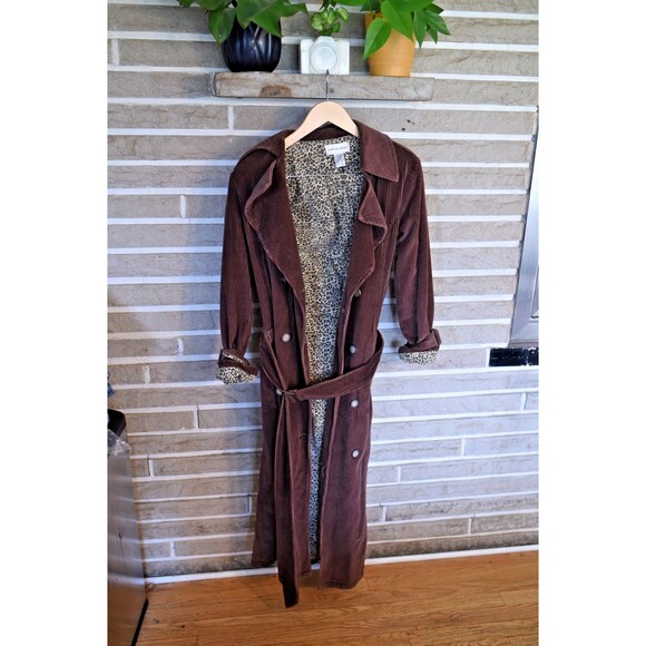 VTG 90s Y2K Newport News Brown Corduroy Trench Newport News animal print size 6 - Picture 3 of 8